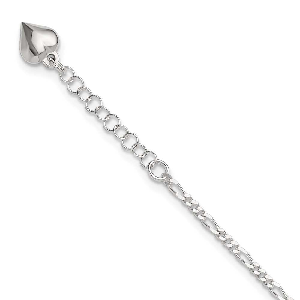 925 Sterling Silver Polished Heart Charm 9" + 1" Ext. Summer Fine Jewelry Anklet